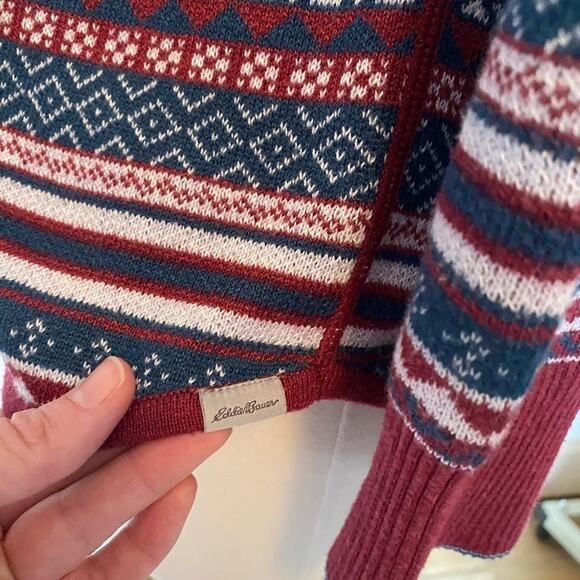 Eddie Bauer Women's LP Engage Fair Isle Knit Ruby 1/4 Zip Pullover Soft Sweater - Picture 5 of 11